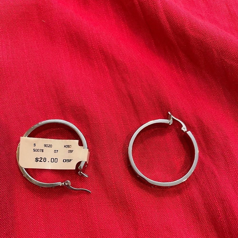 NWT Cache silver earrings with crystals, OS, $16
